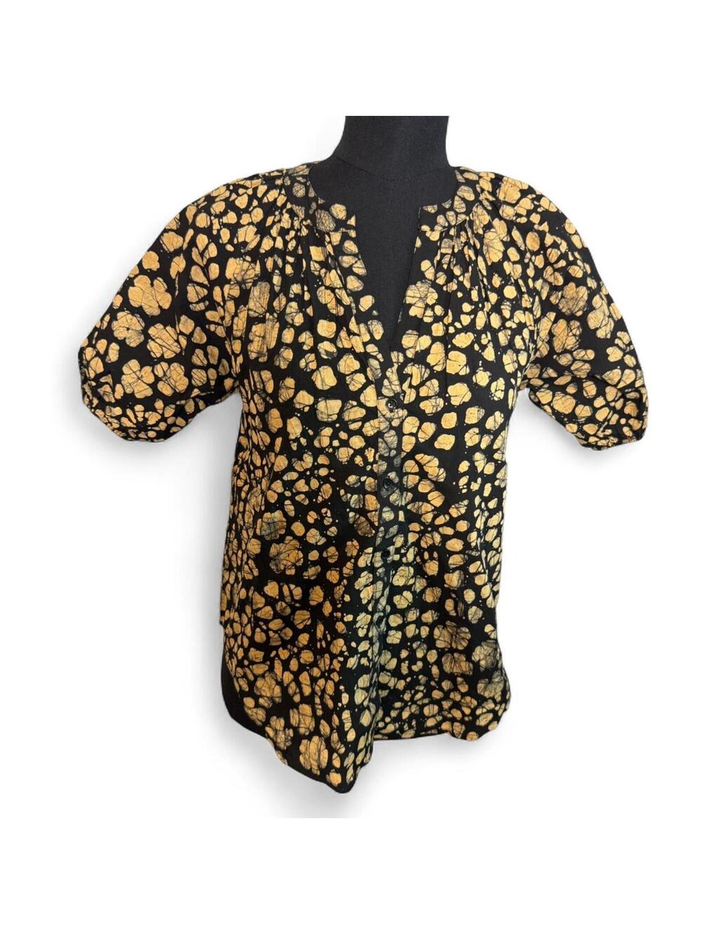 NWOT Apiece Apart Calder Puff Sleeve Top in a Batik Floral Black sz 00